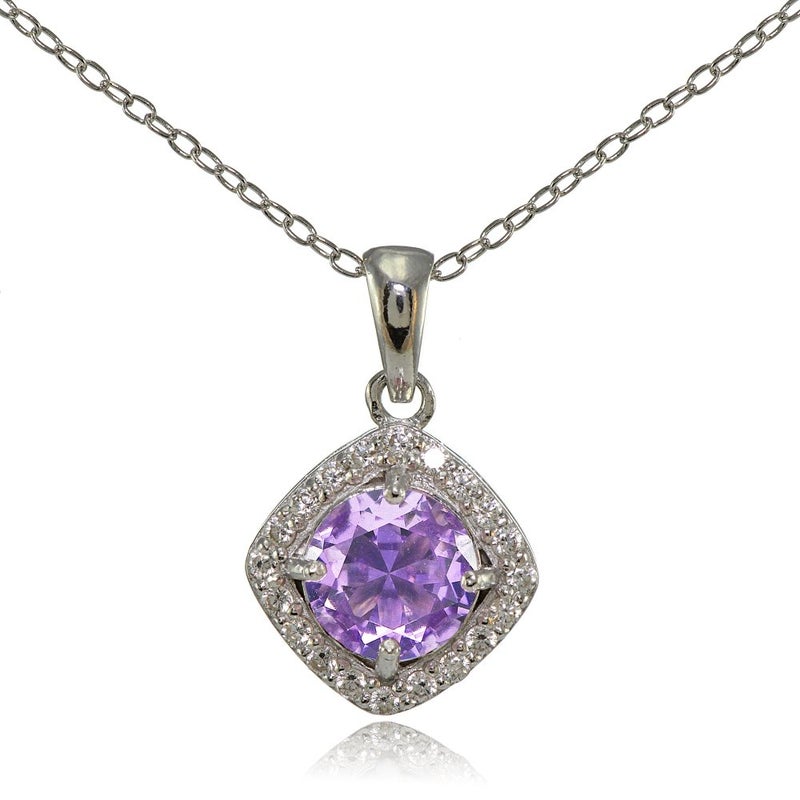 Ice Gems Sterling Silver Simulated 7mm Round and CZ Accents Necklace - Image 1